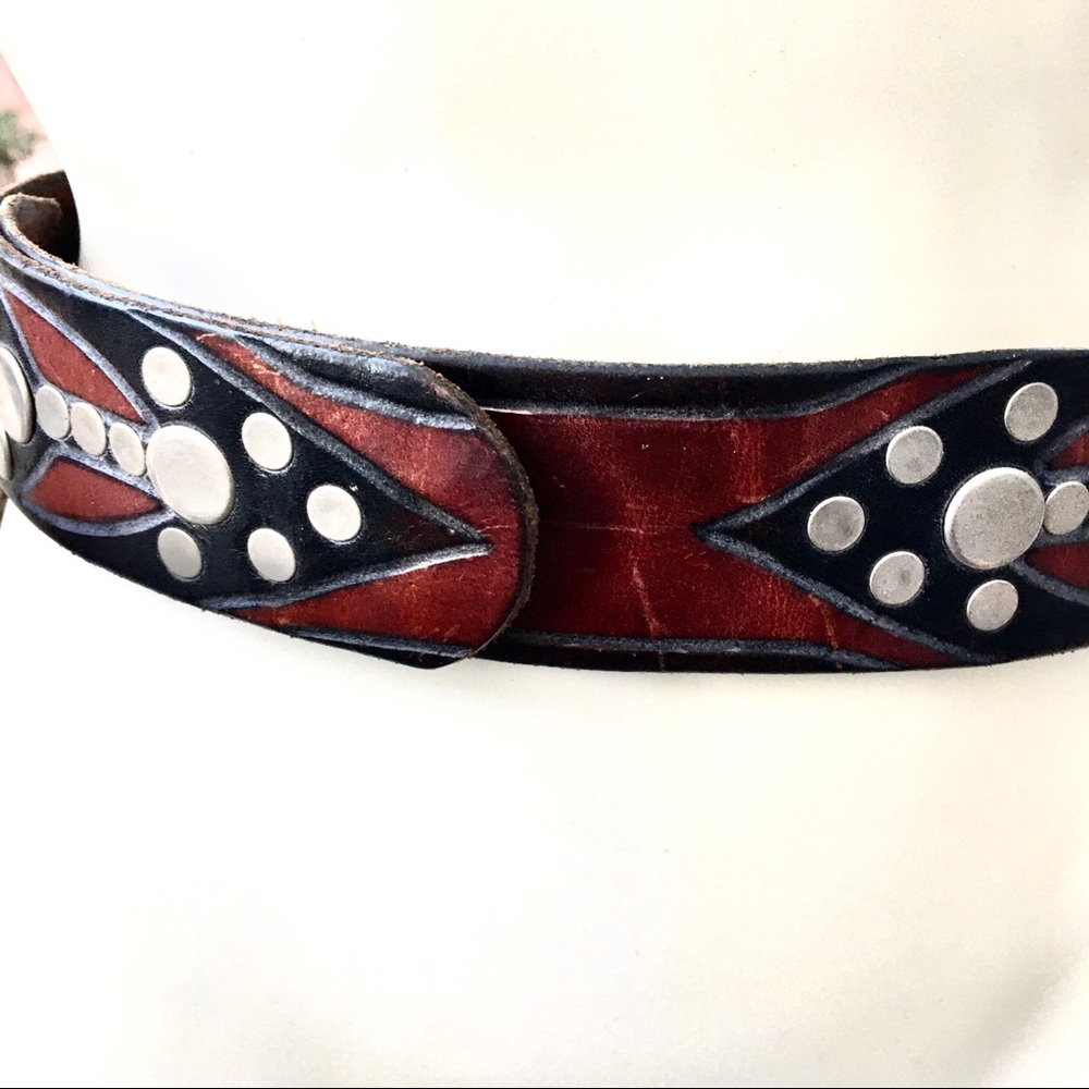 Silver Grommet Black Wine Leather Belt Adjustable